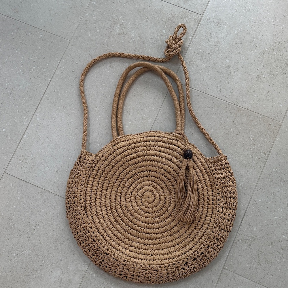 Circular Rattan Brown Shoulder Bag